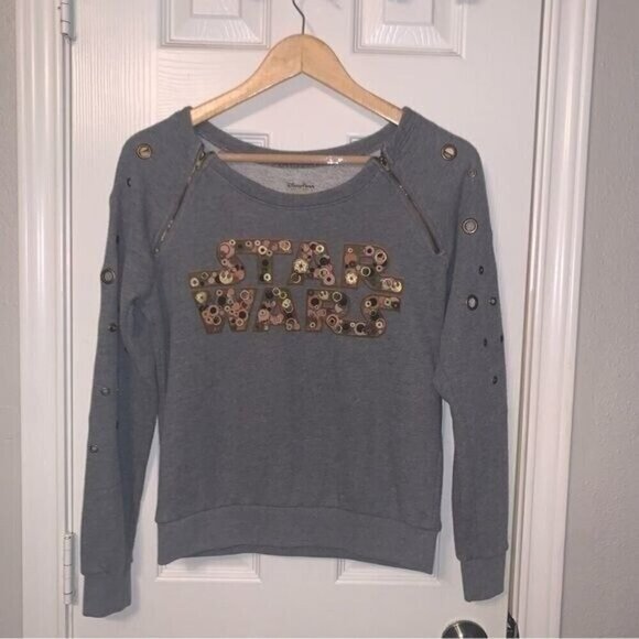 Disney Parks Star Wars Stem Punk Gray Pullover Zipper Accent Sweater Size XS - Picture 2 of 7